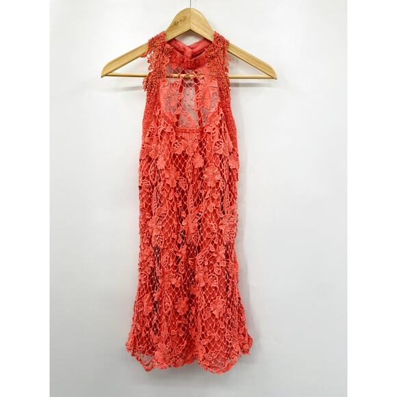 Free people Pink Embroidered Lace Backless Mini Dress party collection - Picture 2 of 6